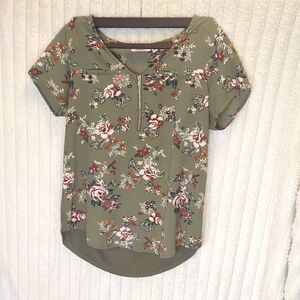 Tempted Olive Floral Blouse